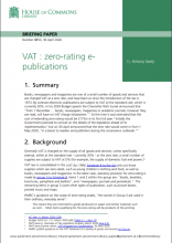 VAT : Zero-rating e-publications: (Briefing Paper Number 8853)